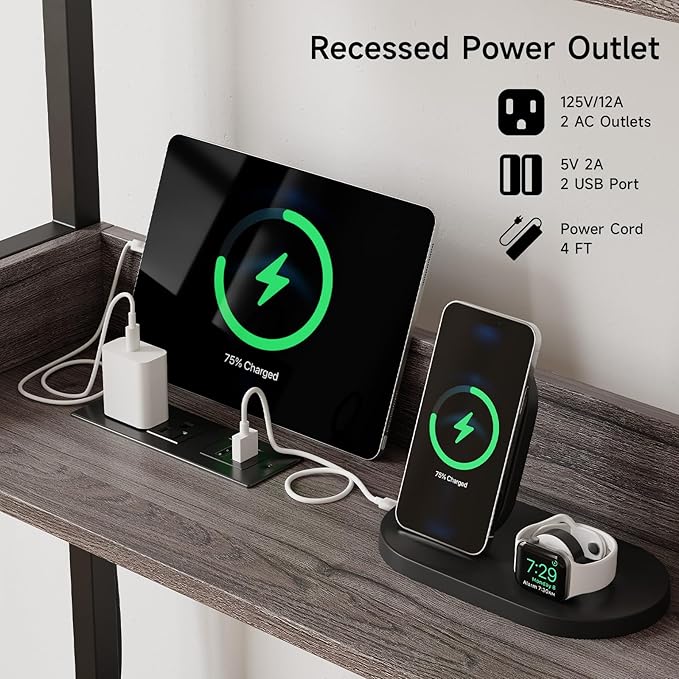 55 Inches Cat Litter Box Enclosure, Hidden Litter Box Furniture with 2 Storage Shelves and Charging Sockets, Wooden Cat House, Large Indoor Cabinet for Living Room & Entryway, Grey-Mewly Pet