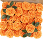 MACTING Artificial Rose Flowers 30PCS Real Touch Fake Flowers with Stem Orange Faux Foam Roses for DIY Wedding Bouquet Table Centerpieces Party Bridal Shower Home Fall Thanksgiving Decor