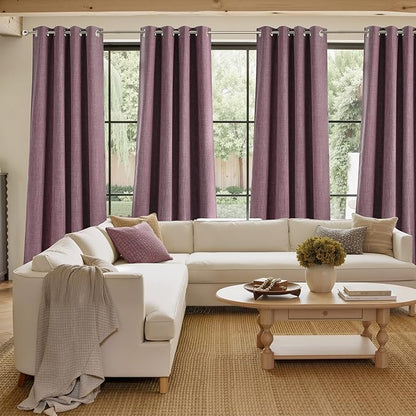 NICETOWN Short Faux Linen Greyish Purple Blackout Curtains 63 inches Long for Kitchen - Privacy Panels for Living Room Bedroom, Modern Farmhouse Style Easy Care Grommet Top, 2 Panels, W42 by L63