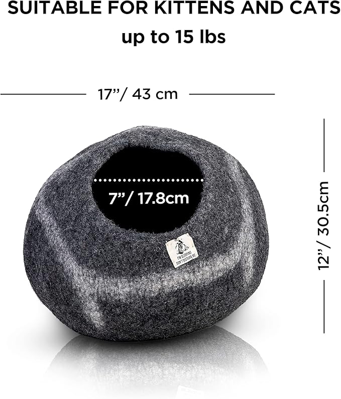 Luxurious Eco-Friendly Merino Wool Cat Cave Bed - Foldable Hideaway Pod for Indoor Cats - Premium Felt Kitten Beds - Covered Cat House for Ultimate Cozy Comfort by Woolygon-Mewly Pet
