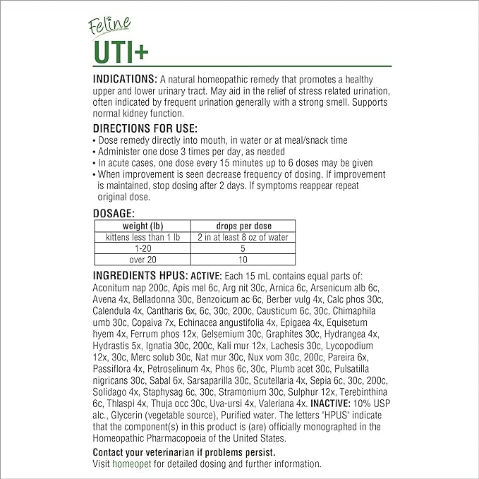 HomeoPet Feline UTI Plus, Safe and Natural Urinary Tract Supplement for Cats, Feline Urinary Tract Support, 15 Milliliters-Mewly Pet