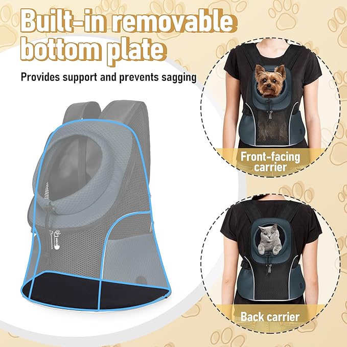 WOYYHO Pet Dog Carrier Backpack Small Dog Front Backpack Ventilated Mesh Dog Travel Back Pack with Safety Belt for Travel Hiking Cycling Outdoor Adventures (Size L: 10-14 lbs, Dark Gray)-Mewly Pet