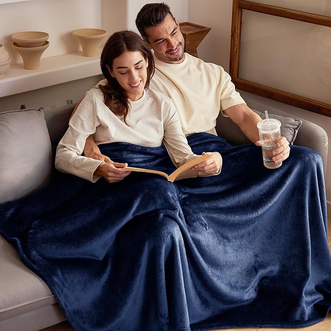 Exclusivo Mezcla Fleece Blanket Queen Size for Bed, Super Soft and Warm, All Season Use, Cozy, Plush, Lightweight, 90x90 Inches, Navy Blue