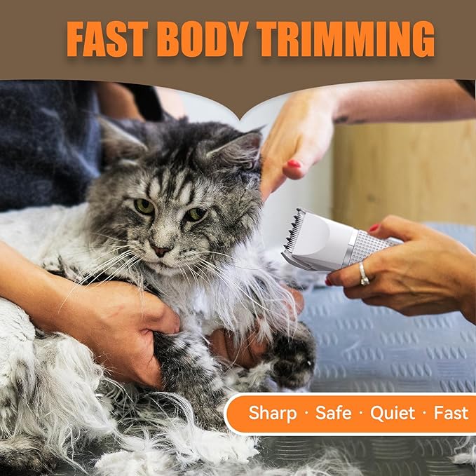Cat Grooming Clippers Kit with Paw Trimmer, 3 in 1 Electric Pet Hair Trimmer Supplies for Thick Matted Hair, Heavy Coat Butt Shaver Cat Razor Fur Trimmer for Dogs at Home-Mewly Pet
