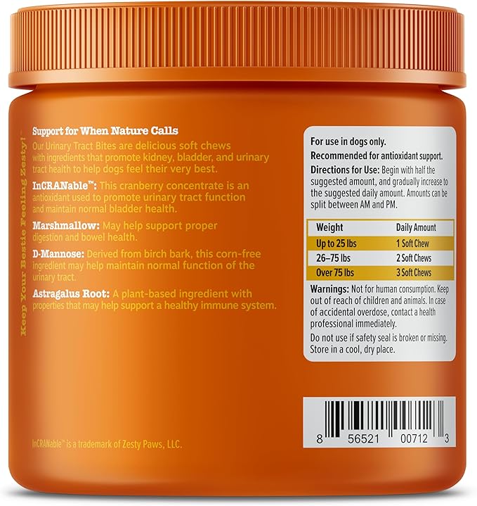 Zesty Paws Cranberry Supplement for Dogs - Bladder Control for Dogs - Urinary Tract Support - Cranberry Chews - Immune & Gut Support - Chicken - 90 Count-Mewly Pet