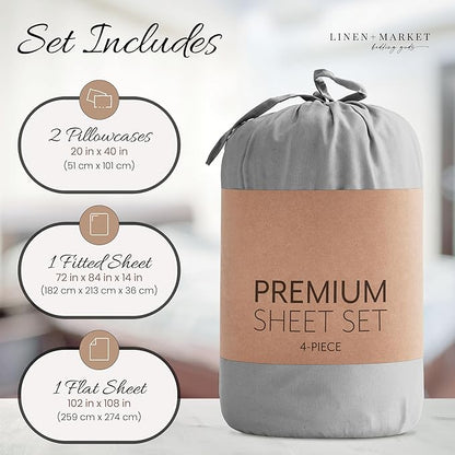 Linen Market Double-Brushed Microfiber California King Sheet Set 4 Piece – Oeko-TEX Certified Ultra Soft & Wrinkle-Free - 16" Deep Pocket Sheets Easy Care Cal-King Size - Light Gray
