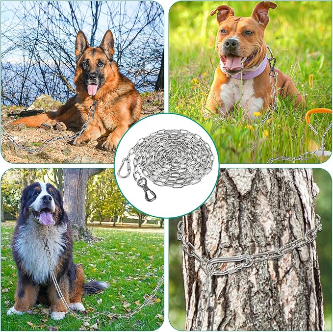 Tresbro Heavy Duty Dog Chains for Outside, 30FT Stainless Steel Tie Out Cable with Swivel Hook for Large Medium Dogs, Metal Chew Proof Pet Runner Chain Leash for Outdoor Camping Hiking Yard Lead, 4MM-Mewly Pet