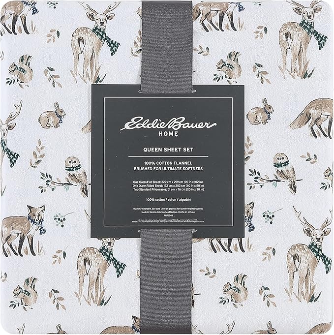 Eddie Bauer - Full Sheets, Cotton Flannel Bedding Set, Brushed For Extra Softness, Cozy Home Decor (Woodland Friends, Full)