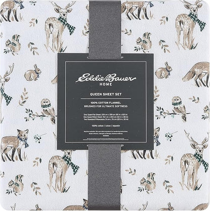 Eddie Bauer - King Sheets, Cotton Flannel Bedding Set, Brushed For Extra Softness, Cozy Home Decor (Woodland Friends, King)