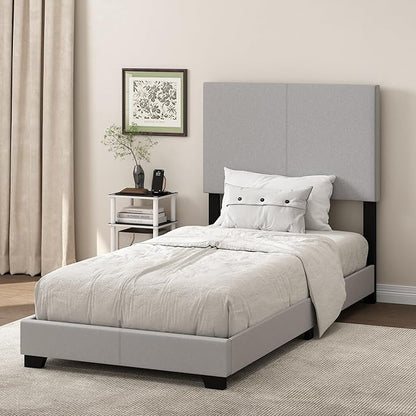 Furinno Pessac Fabric Upholstered Bed Frame with Wooden Slat Support, Twin XL, Glacier