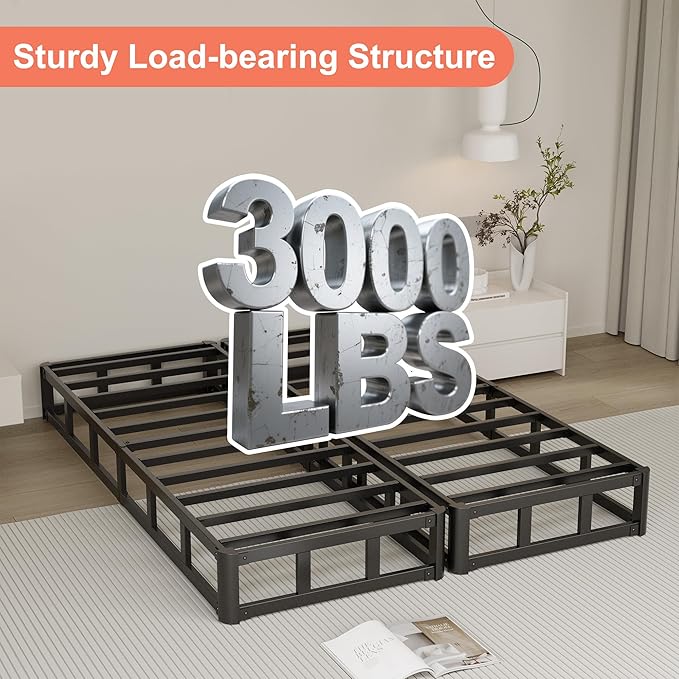 5 Inch Queen Box Spring, Split Design for Easy Setup in Apartments, Heavy Duty Steel Frame, Non-Slip Mattress Base Fabric Cover, Noise Free