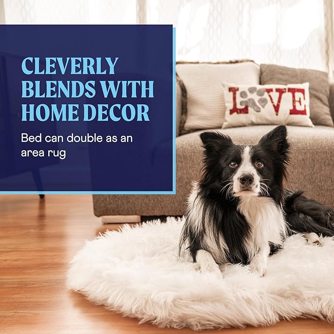 PupRug Orthopedic Dog Bed for Large Dogs with Fluffy Soft Faux Fur and Memory Foam for Joint Pain Relief, Machine Washable and Waterproof Couch Bed, Polar White, Large/Extra Large-Mewly Pet