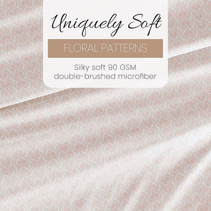 Linen Market Patterned Microfiber Queen Sheet Set 4 Piece – Oeko-TEX Certified Ultra Soft & Wrinkle-Free - 16" Deep Pocket Sheets - Easy Care Queen Size - Classic in Pink
