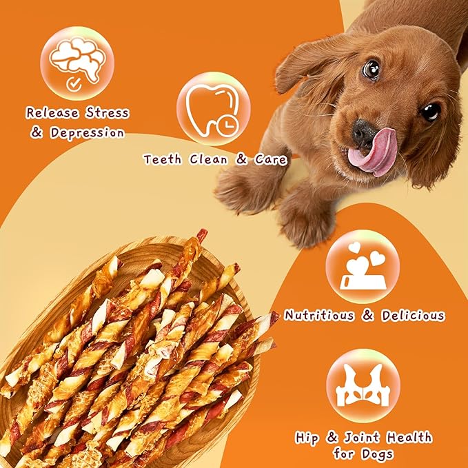 Jungle Calling Dog Treats, Natural Chicken Wrapped Rawhide Sticks, Grain-Free Training Rewards Chews for Small and Medium Puppy,10.6oz-Mewly Pet