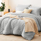 CozyLux Full Bed in a Bag Light Grey Seersucker Textured Comforter Set with Sheets 7-Pieces All Season Bedding Sets with Comforter, Pillow Sham, Flat Sheet, Fitted Sheet and Pillowcase