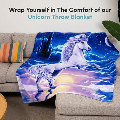 Dawhud Direct Unicorn Throw Blanket - 50x60 Inches Soft Plush Unicorn Fleece Blanket for Girls and Boys - Cozy Unicorn Kingdom Plush Throw for Bed or Couch - Thoughtful Gift for Kids and Adults