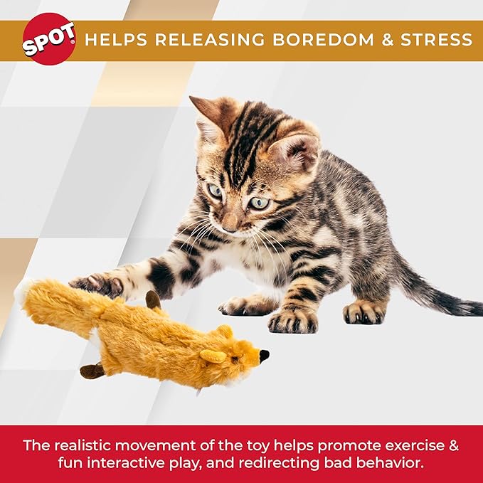 SPOT Flippin’ Skinneeez Fox - Interactive Cat Toy with Catnip - Touch Activated Flopping, Wiggling, Moving Toy for Cats and Kittens, USB Rechargeable, Washable, Large Size for Cats to Hug and Kick-Mewly Pet