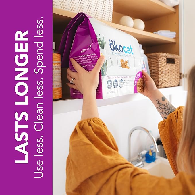 ökocat Less Mess Low Tracking Wood Clumping Cat Litter Mini- Pellets, Unscented, 14.8 pounds - Natural Ingredients, Stops Odor, Clumps Solid, 99% Dust Free, Great for Long-Hair Breeds, All Cats-Mewly Pet