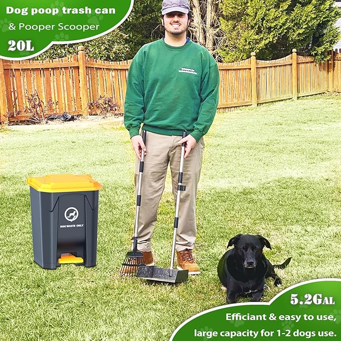Outdoor Dog Poop Trash Can with Pooper Scooper & 60 Free Poop Bags -15 L/4 Gallon Dog Waste Trash Can Pet Waste Disposal Station with Inner Bucket - Metal Dog Pooper Scooper Great for All Sized Dogs-Mewly Pet