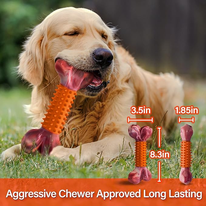 Apasiri Dog Toys for Aggressive Chewers Large Breed 2-Pack: Heavy Duty Chew Toys for Medium Dogs Indestructible Orange Dog Gift with Peanut Butter Flavor-Mewly Pet
