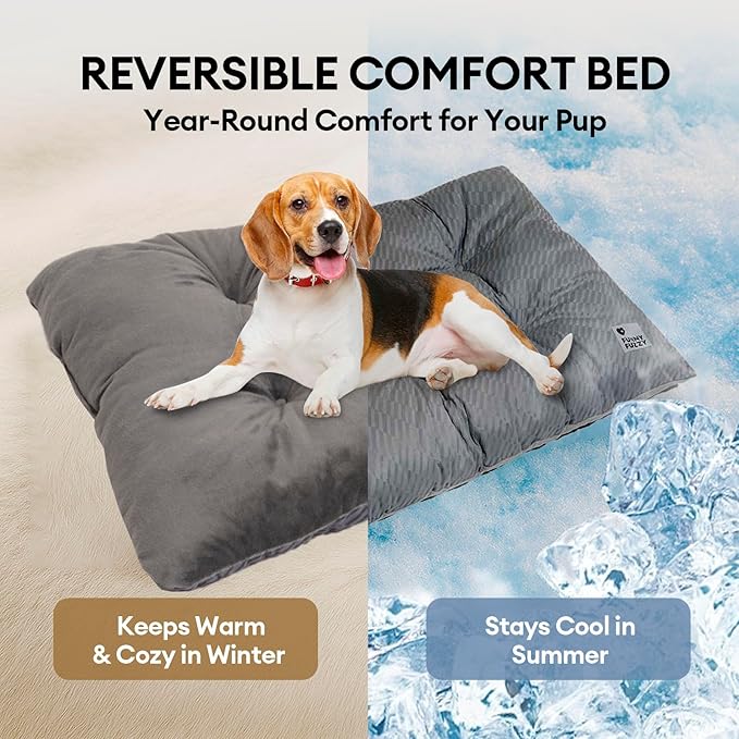 FUNNY FUZZY 35×23 Washable Dog Crate Bed,Orthopedic Cushion Mattress for Large Dogs-Fits 36 Inch Dog Crates, Reversible,Durable & Comfortable Pet Bed,L,Charcoal Grey-Mewly Pet