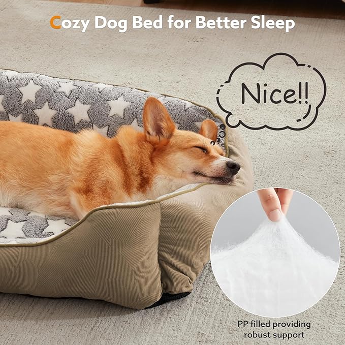 SIWA MARY Rectangle Dog Bed for Small Medium Dogs, Calming Dog Bed Small Size Dog, Orthopedic Dog Sofa Bed, Washable Soft Calming Sleeping Dog Soft Puppy Bed, Non-Slip Bottom, S (20"x 19"x 6"),Brown-Mewly Pet