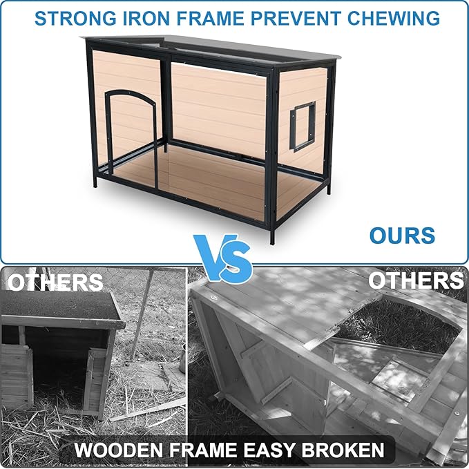 Dog House Outdoor Insulated 34.3" L Dog Kennel 6 Sides All-Round Foam Winter Weatherproof for Small Medium Dogs with Strong Metal Chew Proof Frame-Mewly Pet