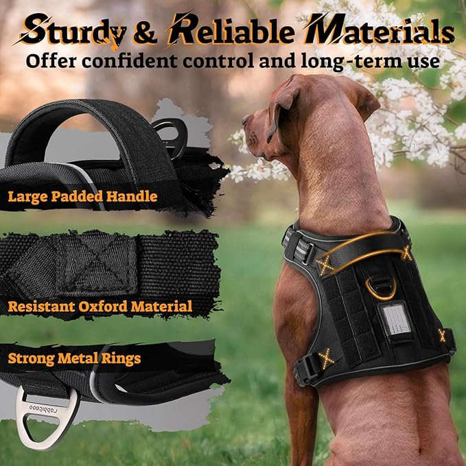 rabbitgoo Dog Harness for Large Dogs No Pull, Tactical Service Pet Vest with Molle and Control Handle, Adjustable and Reflective Military Harness for Easy Walking and Training, Black, XL-Mewly Pet