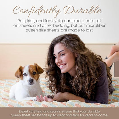 Linen Market Double-Brushed Patterned Microfiber Queen Sheet Set 4 Piece – Oeko-TEX Certified Ultra Soft & Wrinkle-Free - 16" Deep Pocket Sheets - Easy Care Queen Size - Fall Foliage Yellow