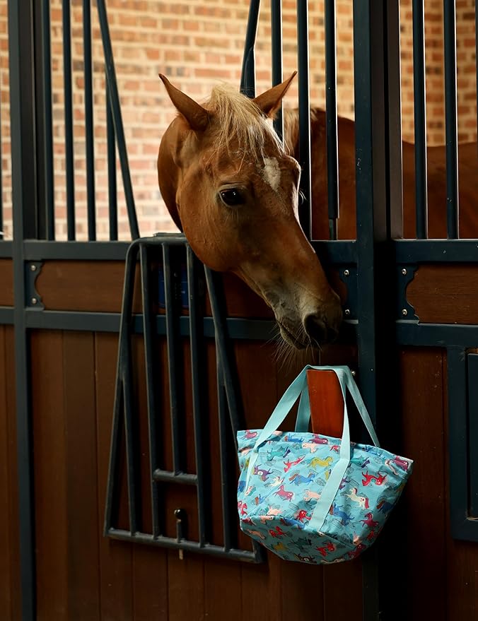 Harrison Howard Horse Grooming Kit 11-Piece Equine Care Series Horse Brush Sets with Organizer Tote Bag Tack Room Supplies Shedding Grooming Massaging Tools Blue Brushstroke Ponies-Mewly Pet