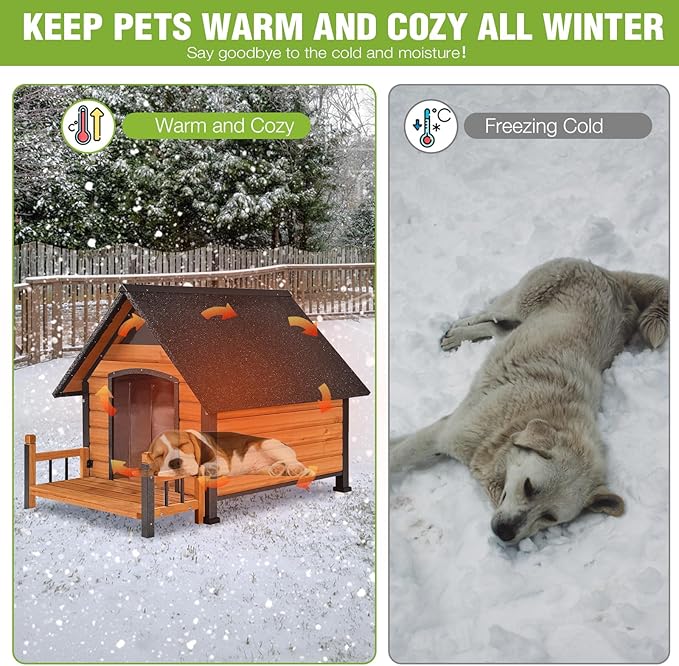 Dog House Outdoor Insulated, Sturdy & Warm Winter Puppy Shelter, 45" L Large Dog Kennel with Chew-Proof Iron Frame, Suitable for Small to Large Dogs(Brown)-Mewly Pet