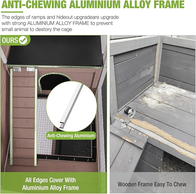 GUTINNEEN Rabbit Hutch Indoor Guinea Pig Cage Bunny House 36.6" Upgraded with Anti Chewing Edges, Cool Zinc Sheet, Leakproof PVC Layer, Wire Floor, Detachable Legs (Brown)-Mewly Pet