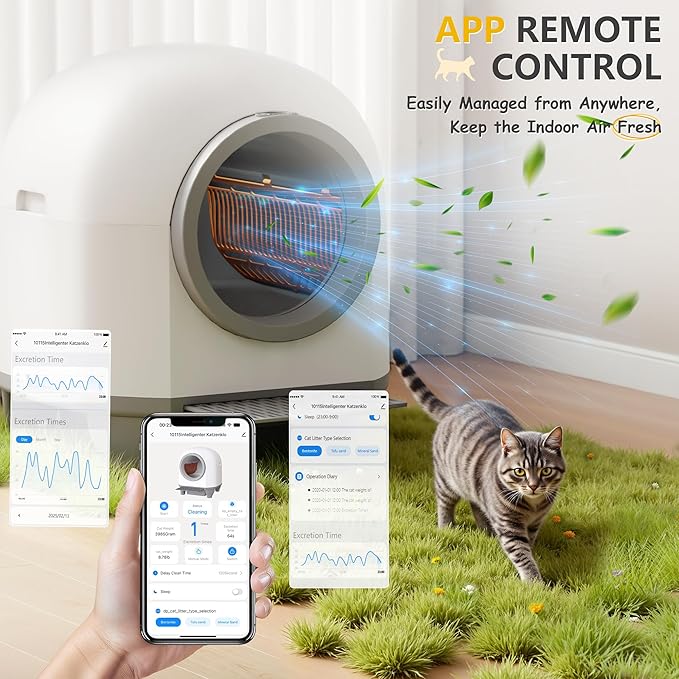 WARCAT Self Cleaning Litter Box Automatic, 90 L Automatic Cat Litter Box for Multiple Cats APP-Controlled with Smart Sensors, Safety Protection,Mat,1 Roll Garbage Bag (Gray)-Mewly Pet