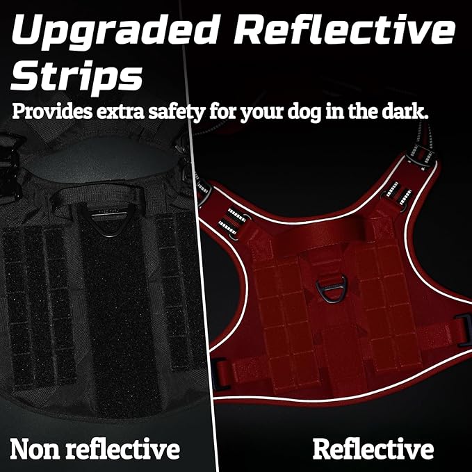 rabbitgoo Tactical Dog Harness for Small Dogs, No Pull Military Service Vest with Handle & Molle, Easy Control for Training Walking, Adjustable Reflective Straps, Red, S-Mewly Pet