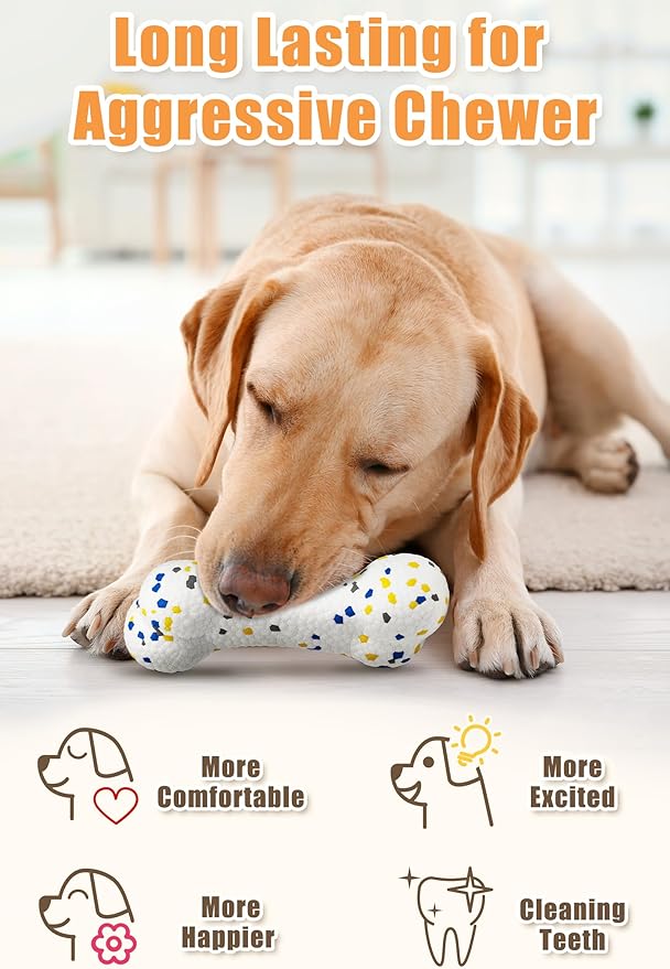 2Pcs Bone Dog Balls+Rugby Dog Toys for Aggressive Chewers, Indestructible Tennis Balls for Dogs (Bone+Rugby)-Mewly Pet