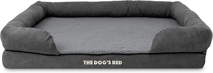 The Dog’s Bed, XL Grey Plush 43.5x34,Solid Memory Foam, Pain Relief: Arthritis, Hip & Elbow Dysplasia, Post Surgery, Lameness, Supportive, Calming, Waterproof Washable Cover, Veterinary Approved-Mewly Pet