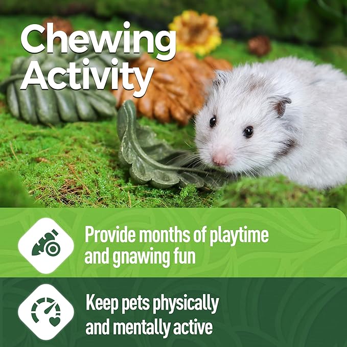 TEEWY 6PCS Hamster Chew Toys, Guinea Pig Chew Toys for Teeth with Natural Vegetables and Timothy Grass, Chinchilla Toys,Dental Care for Rats/Guinea Pigs/Hamsters and Gerbil, Leaf-Shape-Mewly Pet