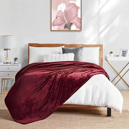 Walensee Fleece Blanket Plush Throw Fuzzy Lightweight (XL-Twin Size 66x90 Burgundy Red) Super Soft Microfiber Flannel Blankets for Couch, Bed, Sofa Ultra Luxurious Warm and Cozy for All Seasons