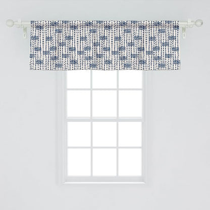 Ambesonne Ethnic Window Valance, Messy Waves and Small Triangles Indonesian Traditional Pattern Watercolors, Curtain Valance for Kitchen Bedroom Decor with Rod Pocket, 54" X 18", Navy Blue and Cream