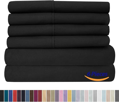 Sweet Home Collection 6 Piece 1500 Supreme Collection Brushed Microfiber Deep Pocket Sheet Set-2 Extra Pillow Cases, Great Value, Split King, Black