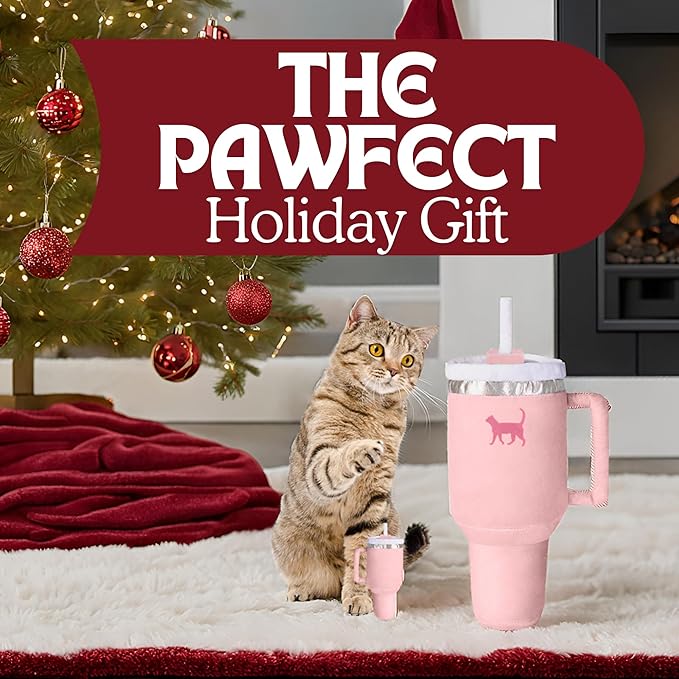 Kitty Cup Tumbler Cat Toy – Funny Cat Birthday Gifts with Catnip & Crinkle Paper, Cute Girl Kitten Toys (Pink Peach Dust)-Mewly Pet