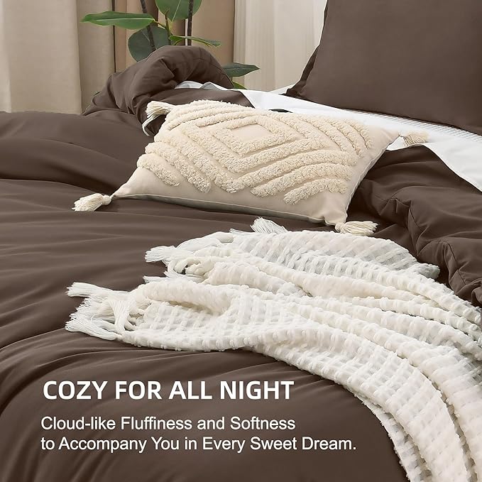 Litanika Comforters Chocolate Oversized King Size, 3 Pieces Lightweight Solid Bedding Set & Collections, All Season Fluffy Bed Set (120x98In Comforter & 2 Pillowcases)