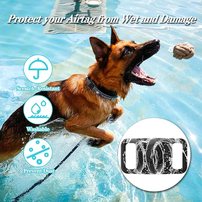 2 Pack Waterproof AirTag Dog Collar Holder Compatible with Apple AirTag, Silicone Hidden Loop Holder for Airtag Tracker, Anti-Lost Dog Collar Air Tag Accessories(Black,Black)-Mewly Pet