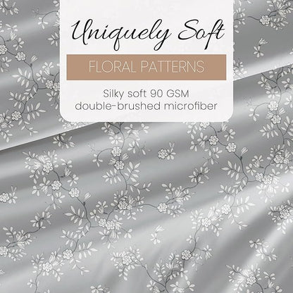 Linen Market 4 Piece King Sheet Set - Breathable, Double-Brushed Patterned Cooling Sheets – Oeko-TEX Certified Ultra Soft & Wrinkle-Free 16" Deep-Pocket King Sheets - Easy Care Trellis Vine Gray