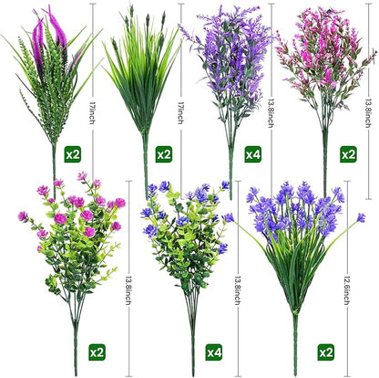 Artificial Plants Outdoor, 20PCS Artificial Flowers, UV Resistant Fake Flowers, Faux Flowers for Outdoor Planters for Front Porch Pot Decor