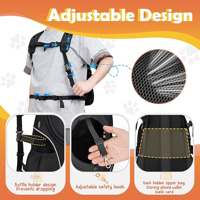 WOYYHO Pet Dog Carrier Backpack with Top and Side Windows, Small Dog Front Backpack Ventilated Mesh Dog Back Pack with Safety Belt for Travel Hiking Outdoor Adventures (Size M: 5-9 lbs, Black 2.0)-Mewly Pet