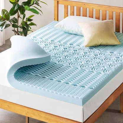 Mellow 4 Inch 5-Zone Memory Foam Mattress Topper, Cooling Gel Infusion, Dorm Essentials, Twin XL Blue