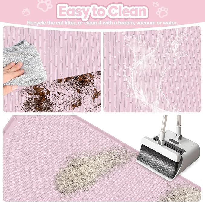 Cat Litter Mat, Extra Large 40" x 28" Silicone Mat Litter Trapping Mat for Scatter Control, Soft on Kitty Paws, Easy to Clean (Pink)-Mewly Pet