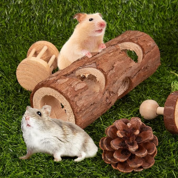 Sofier Hamster Toys Hamster Accessories for Cage Natural Guinea Pig Toys and Chews for Teeth Rat Toys Chinchilla Toys Wood Hideout Bridge Apple Wood Sticks-Mewly Pet
