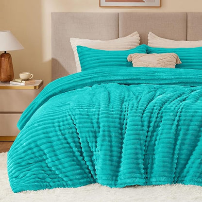 BEDELITE Fleece Twin Comforter Set -Super Soft & Warm Fluffy Teal Bedding, Luxury Fuzzy Heavy Bed Set for Winter with 1 Pillow case